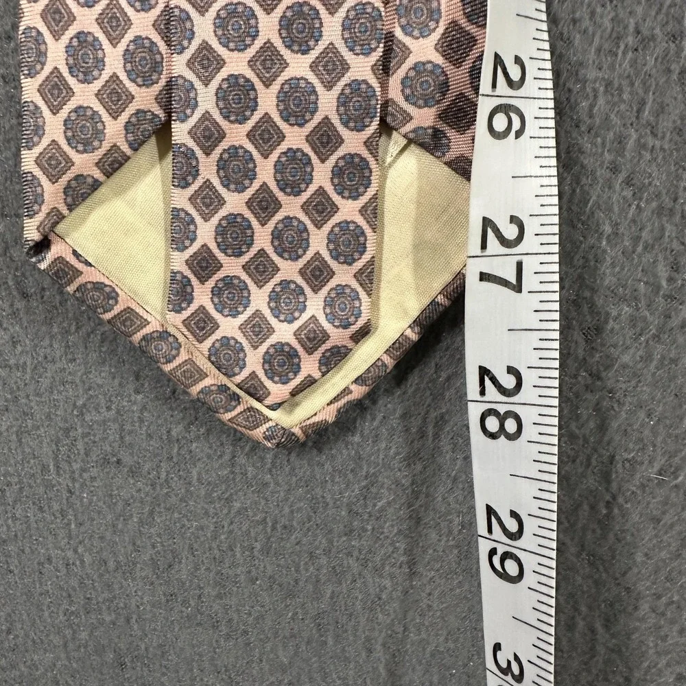 Vintage Yves Saint Laurent Tie Mens One Size Pink Silk‎ Geometric Jacquard USA